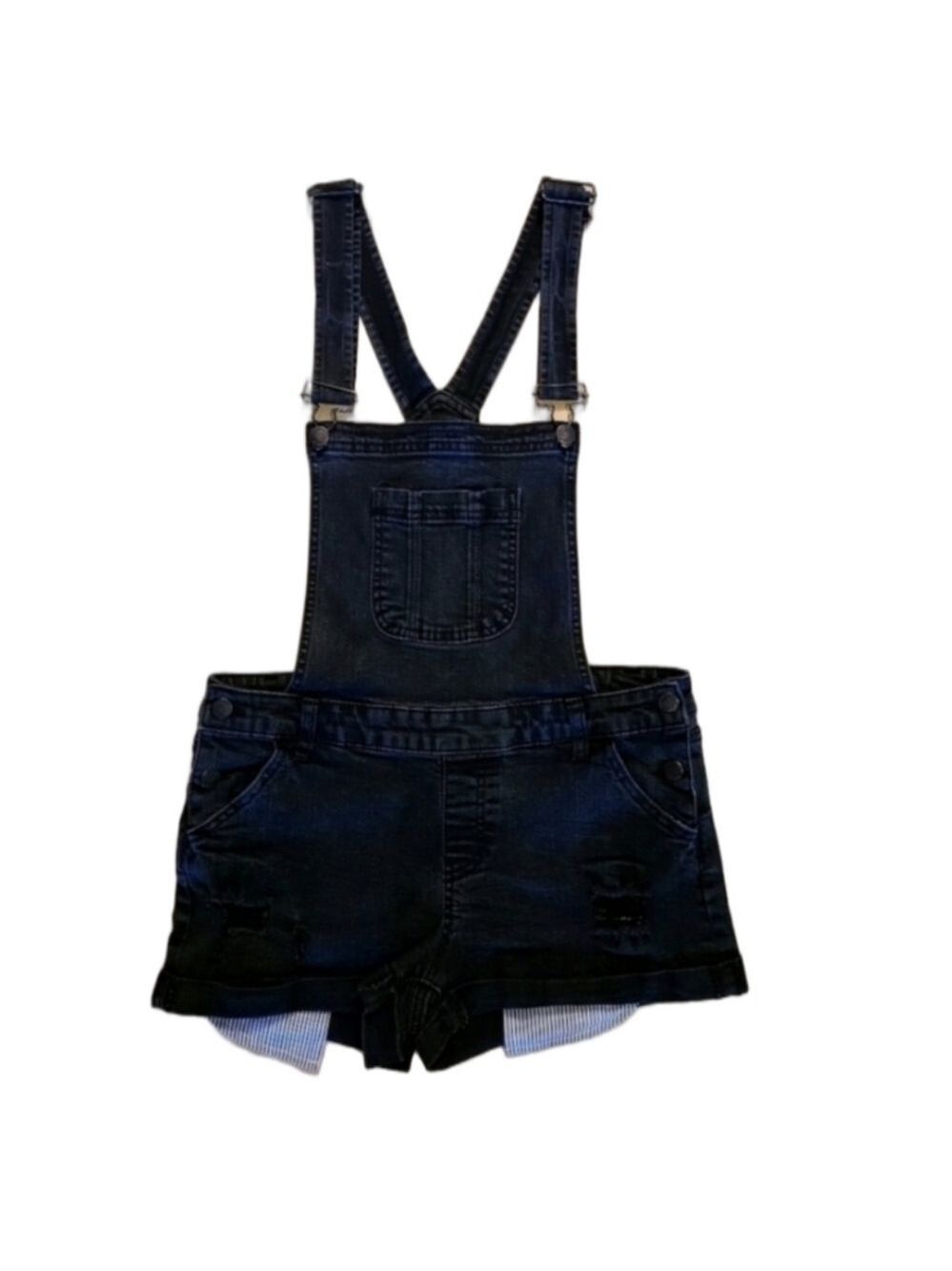 Wax Jean Skatercore Shortalls Distressed Stretch Black Denim Bib Overall Shorts